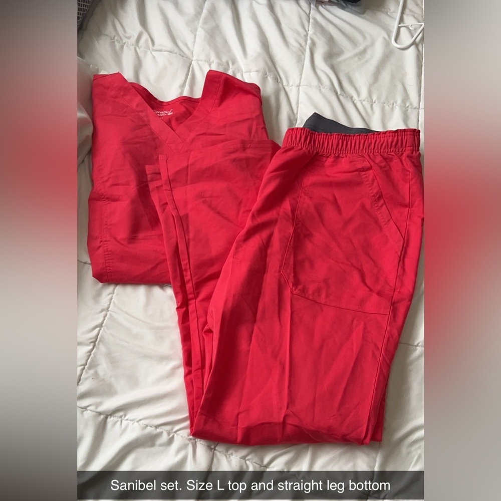 Neon pink/corral scrub set